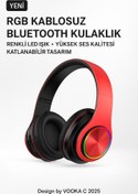 Resim VOOKA RGB Işıklı Kablosuz Bluetooth Kulak Üstü Kulaklık | Müzik, Oyun, Mikrofonlu, Katlanabilir 