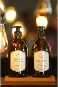 Resim Hilamingo Home Amber Sıvı Sabunluk 2'li Amber Cam 500 ml Sıvı Sabun Bulaşık Deterjanı Şişesi Sabunluk Ahşap Stand 