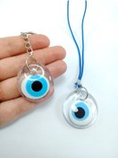 Resim Ennea Art Saydam Nazar Boncuğu Araba Dikiz Ayna Süsü + Anahtarlık Ikili Set El Yapımı Cam Hediyelik Eşya Seti 