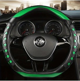 Resim Honeybeeshop Tüm Mevsimler İçin Siyah Yeşil D Tipi Şık Çarpışma Renk Dikişli Dayanıklı Nefes Alabilen Kaymaz Suni Deri Direksiyon Kılıfı Siyah Yeşil 