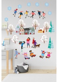 Resim Crevidi Sevimli Kış Temalı Çocuk Odası Stickeri Renkli 