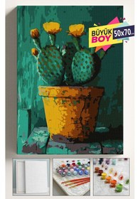 Resim Sayılarla Boyama Seti Numaralı Tuval Fırça Boya Dahil Kasnaklı Set 50x70 Cm - Büyük Kaktüs 