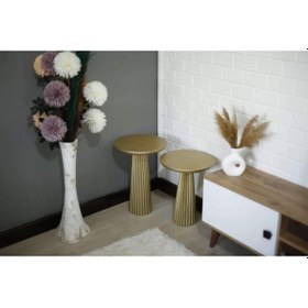 Resim 2'li Cizgili Varak Konik Mantar Sehpa Kahverengi 