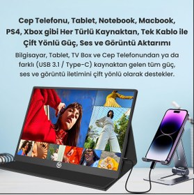 Resim NPO NPM6T 15.6" IPS FHD 5ms 60Hz Type-C Telefon&Oyun Konsolu Uyumlu Dokunmatik Taşınabilir Monitör 
