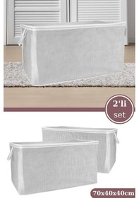 Resim 2 Li Maksi Yastık Hurcu Seti, Yastık Yorgan Kıyafet Çamaşır Düzenleyici 70x40x40cm 2 Adet Beyaz - Gri 
