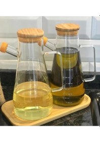 Resim Bambu Kapaklı Ve Bambu Altlıklı Borosilikat Cam Yağlık Sirkelik - 3 Lü Set 900 Ml Masterchef Yağdanlık Seti 