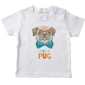 Resim Angemiel Baby Sarılmak Isteyen Gözlüklü Pug Erkek Bebek Tişört Beyaz B0562MDBBKETSRT 