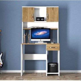 Resim Moxenmobilya Moxen C2 Kitaplıklı Çalışma Masası Beyaz Ceviz Beyaz - Ceviz 