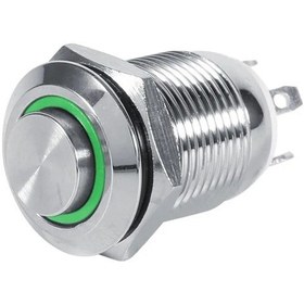 Resim 12 Mm Halka Ledli Metal Kalmasız Yaylı Buton 4 Bacaklı Ip65 Yeşil 