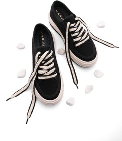 Resim Marjin Kadın Sneaker Yüksek Taban Bağcıklı Keten Spor Ayakkabı Kotnel 