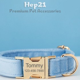 Resim Dog Collar Named Sky Blue Velvet Collar 595658 - 5pcs set / S 