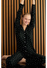Resim Cotonhause Kadın Önden Düğmeli Süet Siyah Pijama Takımı C5t6n6o0-11 001 