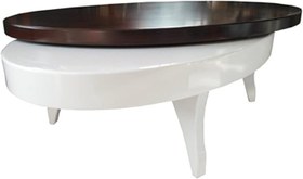 Resim Döner Orta 13826 sehpa Oval Klas;ik Model Kayın Retro Ayak MDF Tabla Parlak Beyaz 