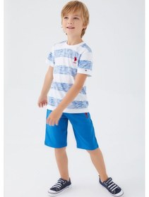 Resim U S Polo Assn Stripe Pattern Mavi Erkek Çocuk Bermuda Takım 