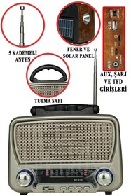 Resim kar-bul Nostalji Görünümlü 819 Güneş Enerjili Solar Radyo Fm,aux,usb Müzik Çalar 