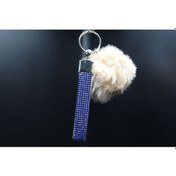 Resim Saks Mavi Taşlı Minik Ponpon Seçenekli Anahtarlık 