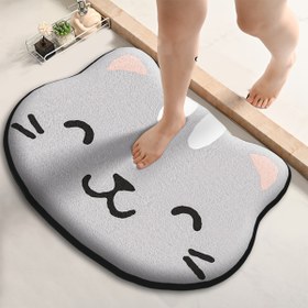 Resim Sevimli Kedi Tasarimli Banyo Paspası - Ultra Emici, Yumuşak Sünger Mat, Kaymaz Arka Yüzey, Mavi ve Beyaz Renklerde Sevimli Kedi Tasarımı, Duş, Yatak Odası veya Banyo Zeminleri için Mükemmel, Duş Paspası 