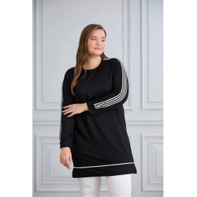 Resim Esra Butik Kristal Kumaş Şerit Detaylı Tesettür Tunik 90 cm - Rahat Kalıp Günlük Şık Tunik 