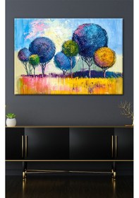 Resim Renkli Ağaçlar yağlıboya Efektli Sanatsal Dekaratif Kanvas Tablo (7 Farklı Ölçü) 70 x 50 