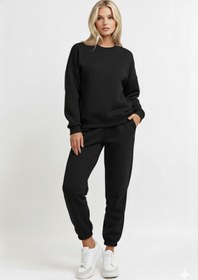 Resim KVİNS Kadın Basic Bisiklet Yaka Eşofman Takımı-Rahat ve Şık Pamuklu Oversize Sweatshirt&Jogger Alt-Günlük 