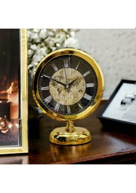 Resim Gold Parlak Metal Ofis Salon Otel Masa Saati B10 