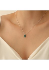 Resim 925 Ayar Gümüş Yeşil Taşlı Drop Kolye 