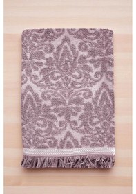 Resim 2 Parça Jakarlı Banyo Havlu Takımı %100 Pamuklu 90x150 Cm Arden Mor Çok Renkli 