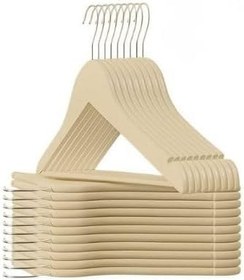 Resim 24 Adet Ahşap Görünümlü Plastik A Kalite Krem Elbise Askısı 