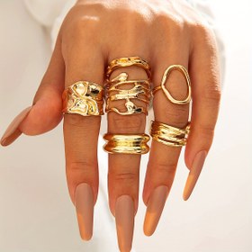 Resim 6 adet Vintage Şık Metal Geometrik Boş Düzensiz Çok Katmanlı Açık Yüzük Seti Kadınlar İçin, Çinko Alaşımlı, KC Altın Kaplama, Günlük Giyim ve Partiler İçin İdeal, Parti Takıları | Vintage Tarzı Yüzükler | Çinko Alaşımlı Yüzükler 
