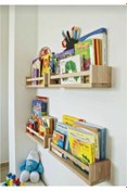 Resim Mirapet Mira Ahşap Montessori Çocuk Odası Duvar Rafı Ahşap Kitaplık Raf 4 Adet 