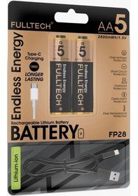 Resim Exenar - Siyah - Şarjlı Kalın Kalem Pil Aa Şarj Edilebilir Pil 1.5v 2800mwh Lityum-ion Kalın Pil Aa 5 Type-c Şarjlı 
