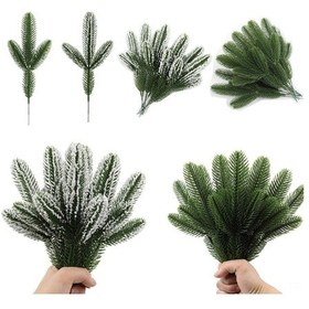 Resim Yifomall 60 Adet Yeşil 26cm Sanal Çam İğnesi - Üç Dallı Noel Dekorasyon Aksesuarı 