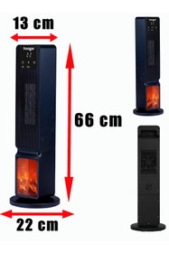Resim Hoogar German 2701 L Black OLED Şömineli Ekran Dijital Göstergeli Kule Tipi Seramik Fanlı Hızlı Isıtıcı 