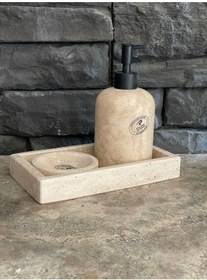 Resim Light Bej Traverten Dikdörtgen Tepsili 3 Lü Set Beyaz 