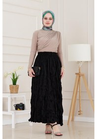 Resim Sevitli Beli Lastikli Kraş Etek-siyah-4973 Siyah 