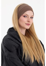 Resim Kadın Pamuklu Kaşkorse, Kaymaz, Terletmez, Ultra Hafif, Spor Saç Bandı Bandana - Tek Ebat / Kahverengi Kahverengi 