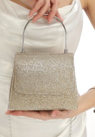 Resim womenacs Altın Gold Renk Full Taşlı Zincir Askılı Şık Yeni Sezon Kadın Abiye Porföy Düğün Clutch Çanta 