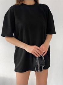 Resim JAKARLI Unisex Siyah Spor Bisiklet Yaka Pamuk Oversize Boyfriend T-shirt 