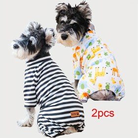Resim Küçük Köpekler ve Kediler için Nefes Alabilen Örme 2'li Evcil Hayvan Pijamaları, Tüm Mevsimler İçin Karikatür Grafikli Köpek Pijamaları, Makinede Yıkanabilir Polyester Kazaklı Rahat Giyim Mini ve Oyuncak Irklar İçin 