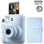Resim Instax Mini 12 Mavi Fotoğraf Makinesi ve 96'lı Laporta Albüm Seti 