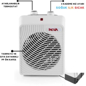 Resim İnova Termostatlı Soba Isı Ayarlı Devrilme Emniyetli Fanlı Isıtıcı Wınd 