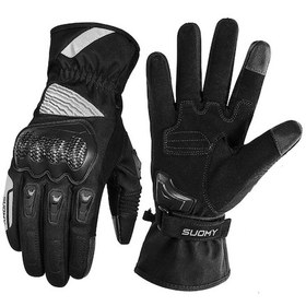 Resim Ranyeek Kış Motosiklet Eldiveni: Su Geçirmez, Isı Verici, Dokunmatik Ekran Uyumlu, Uzun Tip, Kazanma Korumalı - Siyah L 