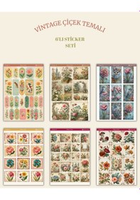 Resim 6 Lı Vintage Çiçek Temalı Sticker Seti 12x17 Cm Bullet Journal, Scrapbook, Ajanda, Planlayıcı İçin Diğer 