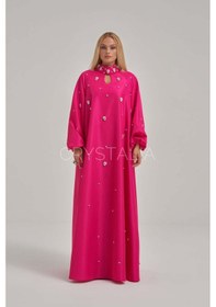 Resim Crystalia Tafta Özel Tasarım Taşlı Fuşya Elbise Fuşya 