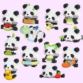 Resim Mini Sevimli Panda Yapı Blokları Oyuncakları, Karpuz Yiyen Panda, Pasta Yiyen Panda, Yüzme Pandası, Minyatür Yaratıcı Panda Hayvan Modelleri, Masaüstü Dekorasyonu, Noel/Doğum Günü Hediyesi 