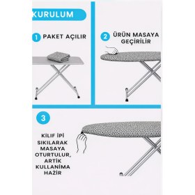 Resim Özbience 50X140 cm Pamuklu Yanmaz Ütü Masası Kılıfı, 5mm Süngerli 