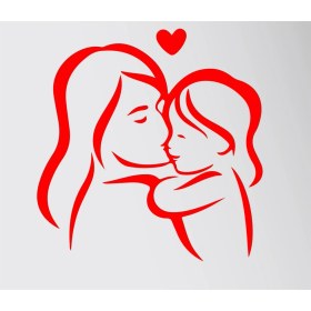 Resim CLK Auto Anneler Gününe Özel Anne ve Bebek Duvar Sticker Kırmızı 001 