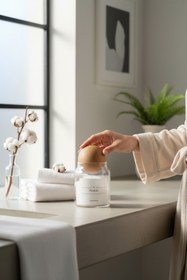 Resim zezedesing Dekoratif Ahşap Top Kapak Pamuk Kavanozu Kutusu 300ml 