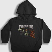 Resim Unisex Çocuk Siyah Grim Reaper Thrasher Kapüşonlu Sweatshirt 