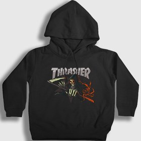 Resim Unisex Çocuk Siyah Grim Reaper Thrasher Kapüşonlu Sweatshirt 